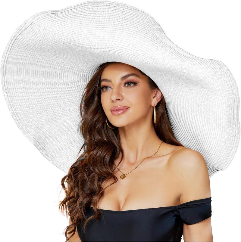 DECHISY Oversized Beach Straw Hat for Women, Fashion Large Wide Brim Visor Hats Handmade Roll Up Floppy Sun Hat for Summer Beach Cap - Image 1